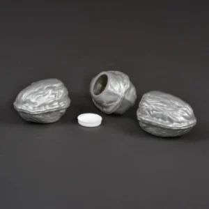 3er Set befüllbare Walnüsse – Silbergrau glänzend