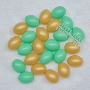 24er Set Kunsstoffostereier(60 mm) in mint-goldner Farbmischung, incl. beiliegende Steckösen
