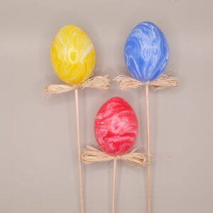 Osterei-Dekoration auf Stäbchen mit Bastschleife 3 Stück
