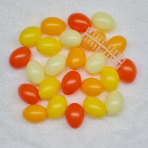 24er Set Kunststoffostereier(60 mm) in gelb-oranger Farbmischung, incl. beiliegende Steckösen