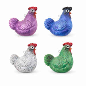 bunte Deko-Hennen 20cm im 4er Set, wetterfester Kunststoff, zum Aufhängen und Aufstecken oder nur so