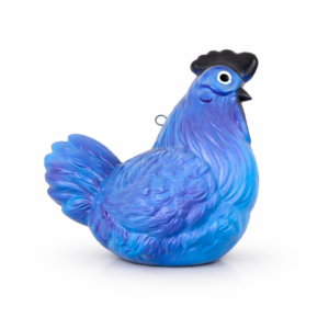 Deko-Henne 20cm mit blau-lila Federkleid, wetterfester Kunststoff, zum Aufhängen
