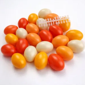 24 Kunsstoffostereier(60 mm) in Orangetönen , incl. beiliegende Steckösen